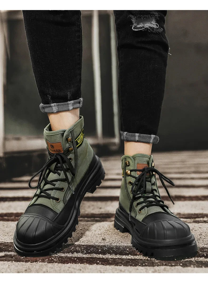 Men's Shoes  Autumn and Winter Breathable High-top Boots Heightened Thick-soled All Match Canvas Casual Shoes Mens Boots