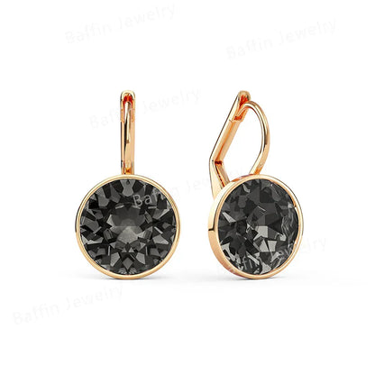 Earring for Women Christmas Birthday Premium Austrian Crystals Round Cut Dangle Silver Gold Color Pierced Jewelry