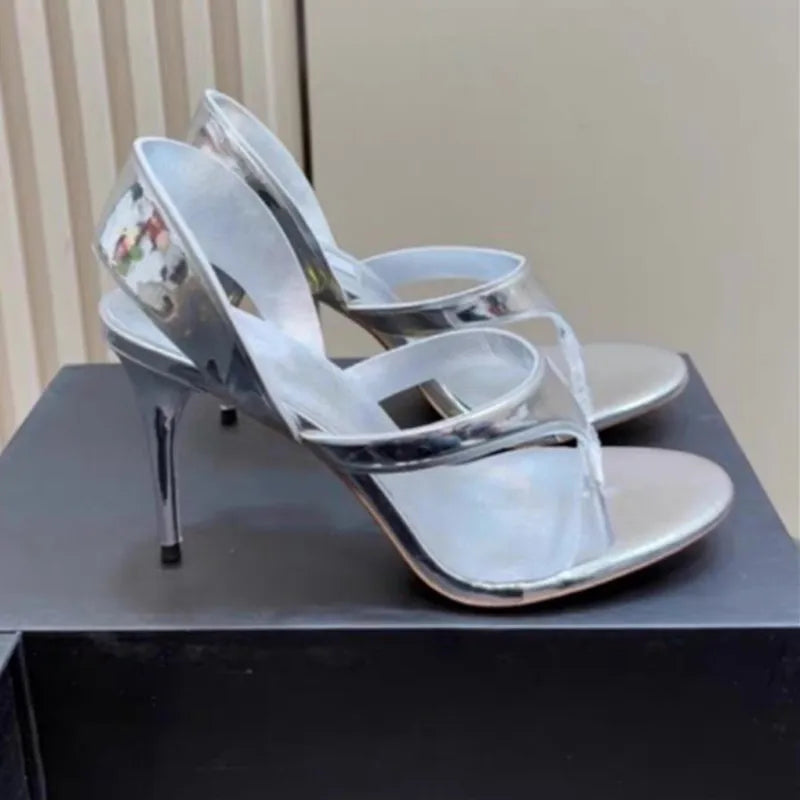 Sandálias Femininas de Verão com Salto Agulha, Concisas, Estilo Flip-flop, Salto Alto, Slingback, Sapatos Femininos para Passarela, Tamanhos Grandes 34-46