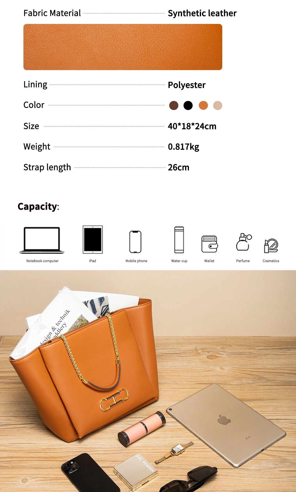 Women's Tote Bag 2026 Spring New Brown Magnetic Buckle Storage Bag Large Capacity Commuter Chain Bag