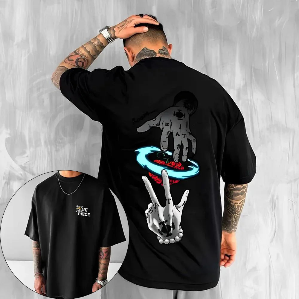 One Piece Japanese Anime Men's  T-Shirt Boy Children's  Cotton Y2K Harahiko Trend Hip Hop Boys and Girls  Short Sleeves