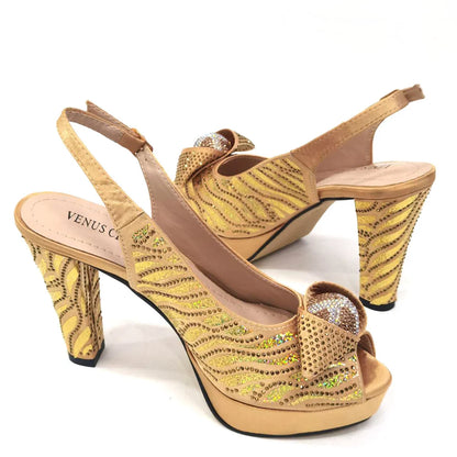 Elegant Fashion Peep Toe High Heels Laser-striped Sequin Rhinestone Women's Party Shoes and Bags 2026 Italian Design