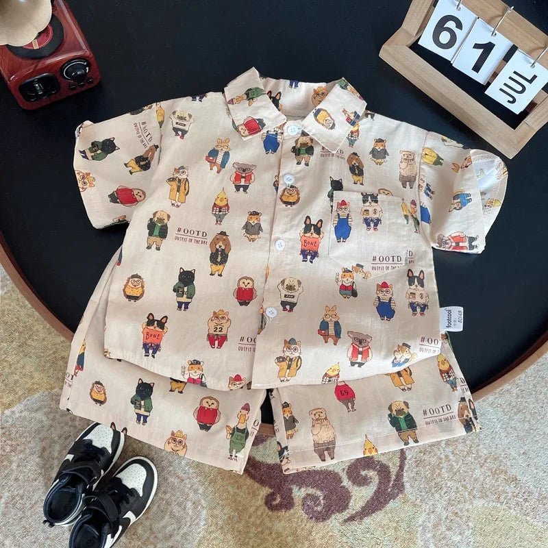 2Pcs/Sets New Summer Baby Boys Clothes Suit Children Cartoon Shirt Shorts Toddler Clothing Infant Casual Costume Kids Tracksuits