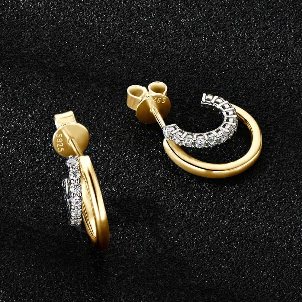 Moissanite Huggie Earrings for Women D Color 1.5mm Lab Grow Diamond s925 Sterling Silver 18K Gold Plated Daily Earring