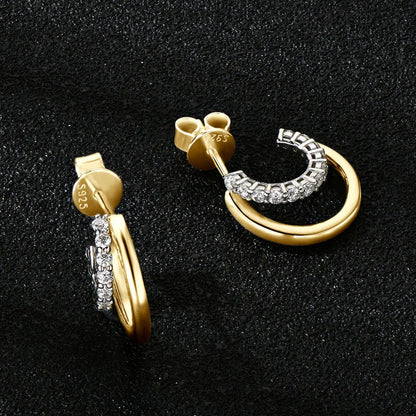 Moissanite Huggie Earrings for Women D Color 1.5mm Lab Grow Diamond s925 Sterling Silver 18K Gold Plated Daily Earring