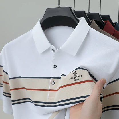 Luxury men's short sleeved polo shirt summer fashion hot selling striped top badge original design golf casual business T-shirt
