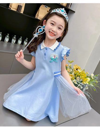 Girls Summer Princess Style Polo Dress Kids Casual Short Sleeve Lapel A-Line Dress Toddler Baby Girls Party Holiday