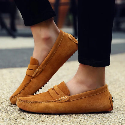 High Quality Suede Men Casual Shoes Non-slip Mens Driving Shoes Slip on Flats Loafers Leather Shoes 10 Colors Size 38-49