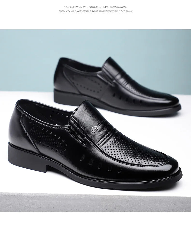 New Designer Big Size Leather Shoes For Men Summer Breathable Hallow Business Casual Shoes Male Solid Color Fashion Loafers Man