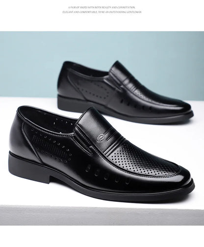 New Designer Big Size Leather Shoes For Men Summer Breathable Hallow Business Casual Shoes Male Solid Color Fashion Loafers Man