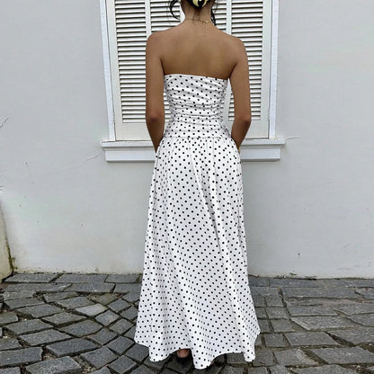 Women's Polka Dot Maxi Dress Off Shoulder A-line Waist Slimming Dress Fashion Evening Gown Retro Elegant Polka Dot Patry Dresses