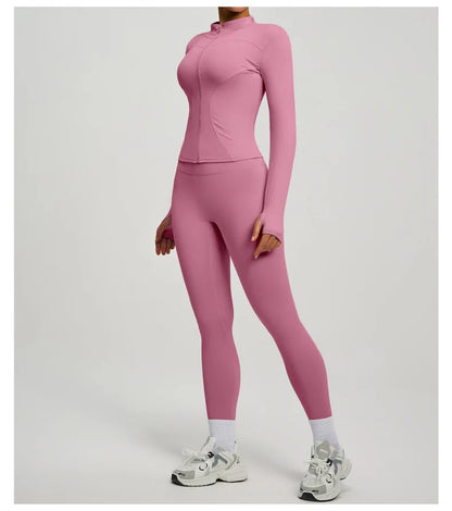 Yoga Coat Sports Top Long Sleeve Jacket Fitness Breathable Women's Tracksuit High Waist Leggings Two Piece Set Gym Clothes