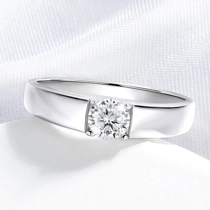 D Color 0.5CT 1CT Moissanite Ring for Men 925 Sterling Silver Simulation Diamond Wedding Band Classic Round Cut with