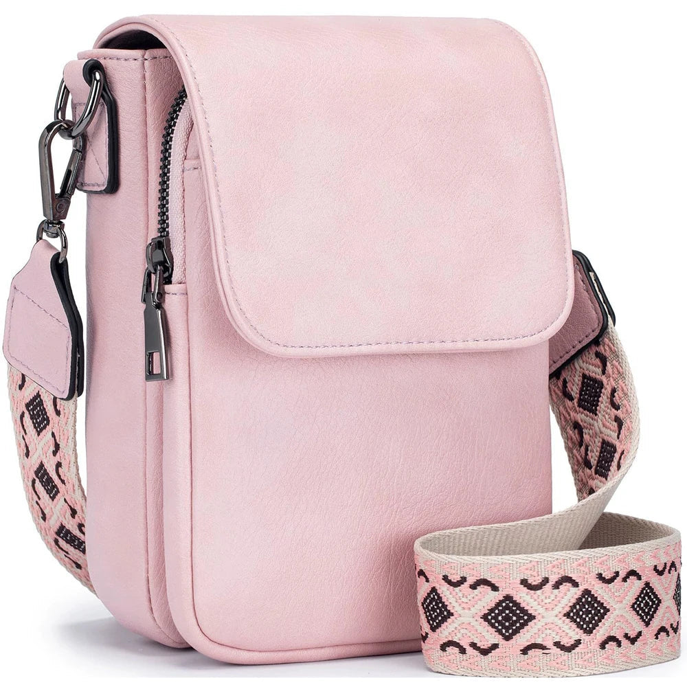 Fashionable New Retro Pu Leather Women's Wide Shoulder Strap Single Shoulder Crossbody Bag with Lid Small Square Bag