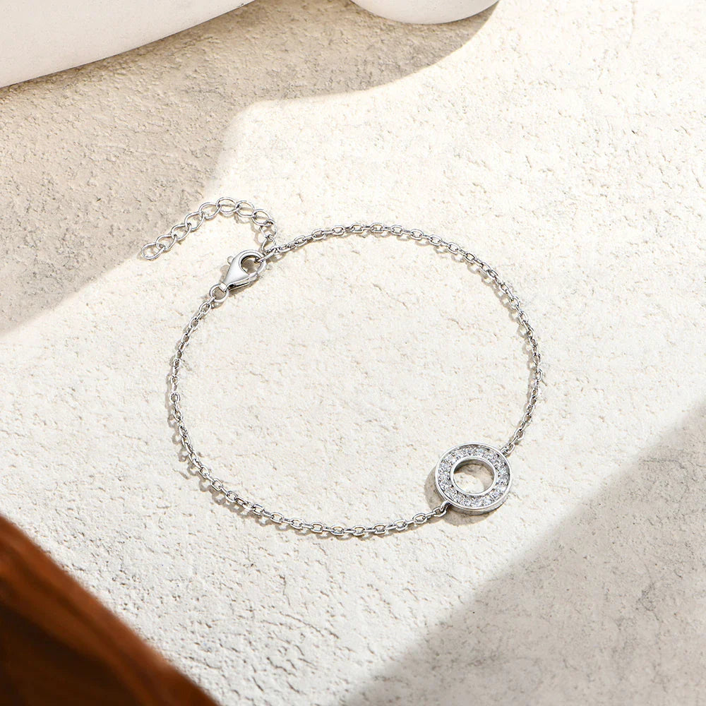 Hollow Circle Moissanite Bracelet for Women 925 Sterling Silver Charm Chain Adjustable Engagement Party Luxury Jewelry