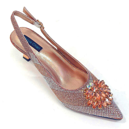 Italian Design Rhinestone Luxury Wine Colour Pointed Toe Shoe & Bag Set Women's High Heels for Parties