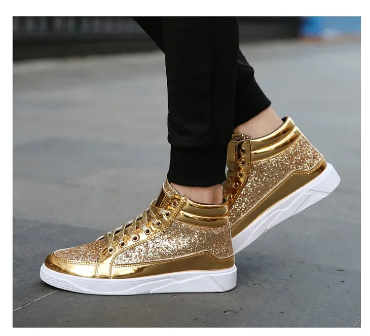 Man High Top Sneakers Luxury Glitter Men Ankle Boots Fashion Non-slip Casual Shoes High Quality Hip Hop Men Boots 2024