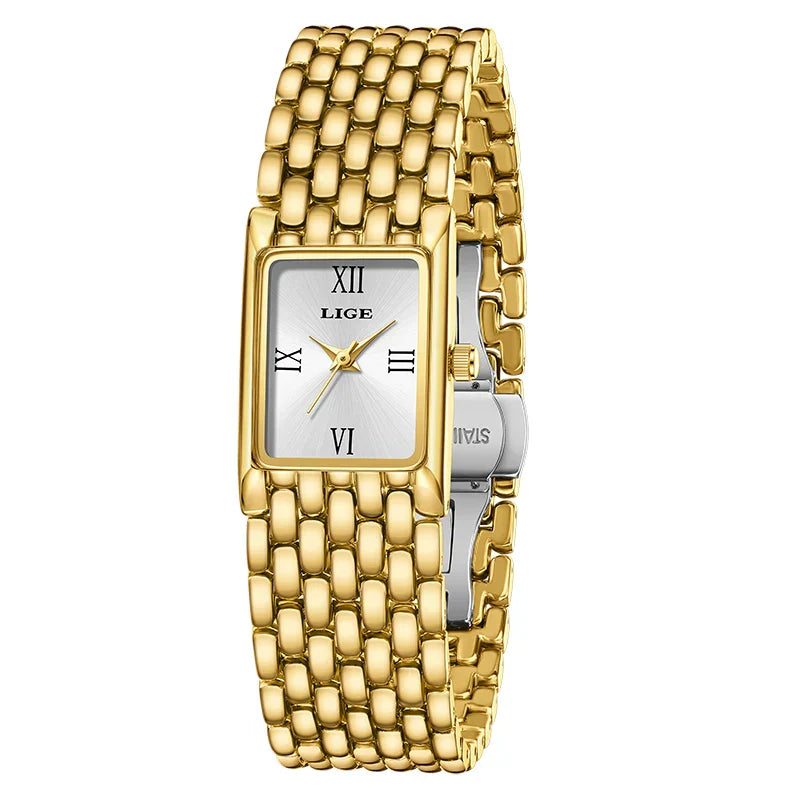 2025 New Gold Women's Watch Luxury Quartz Watch Stainless Steel Bracelet Retro Fashion 30M Waterproof Watch for Women reloj