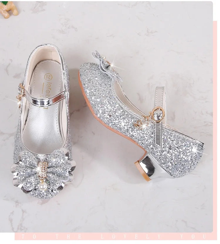 Baby Girls Princess Shoes Party Butterfly Crystal High Heels Sandal Children Dance Glitter Diamond Shoe Kids Walk Show Shoes