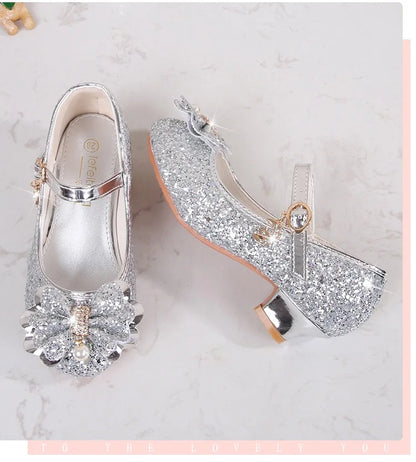 Baby Girls Princess Shoes Party Butterfly Crystal High Heels Sandal Children Dance Glitter Diamond Shoe Kids Walk Show Shoes