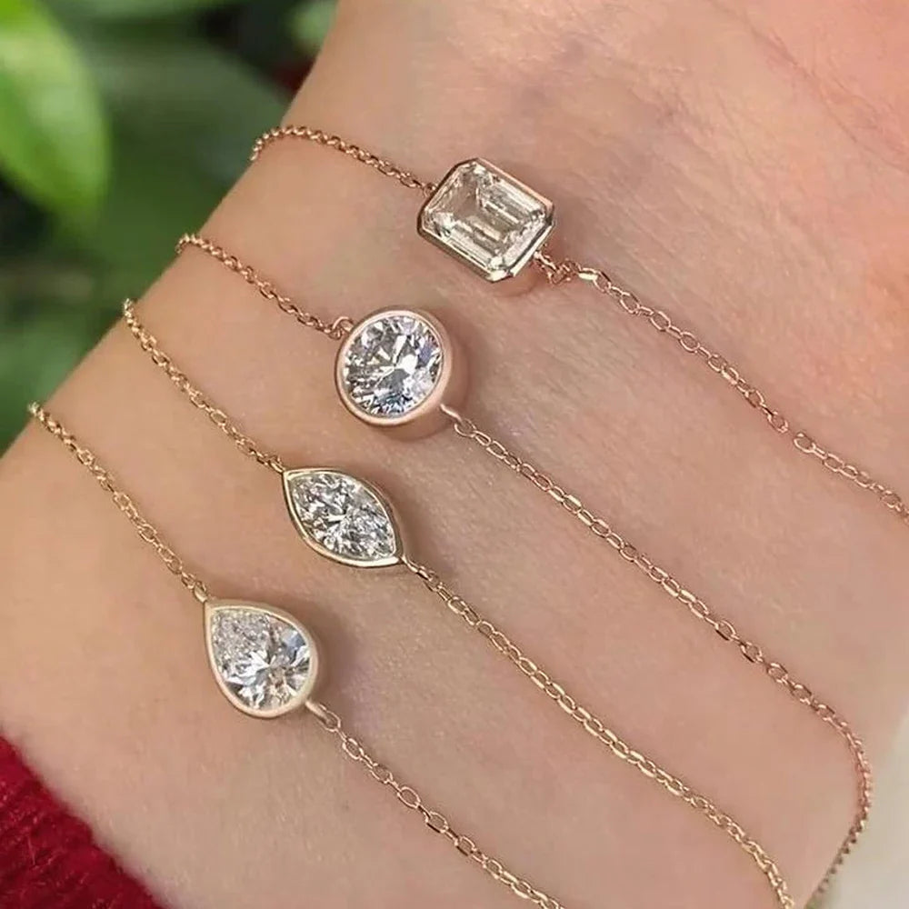1/2carat Bezel Set Oval Cut Moissanite Bracelet for Women S925 Silver Plated 18k Gold Solitaire Diamond Wrist Chain Fine Jewelry