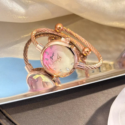New Gradient Fresh Style Starry Sky Sunset Color Ladies Watch Student Fashion Bracelet Open Quartz Wristwatch