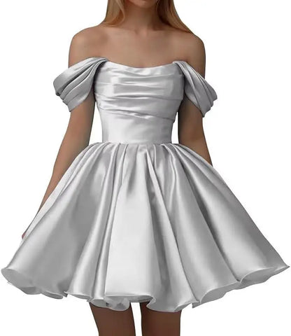 Off the Shoulder Satin Homecoming Dresses for Teens Short A Line Cowl Neck Prom Cocktail Party Gowns HOCO Girls School Dress