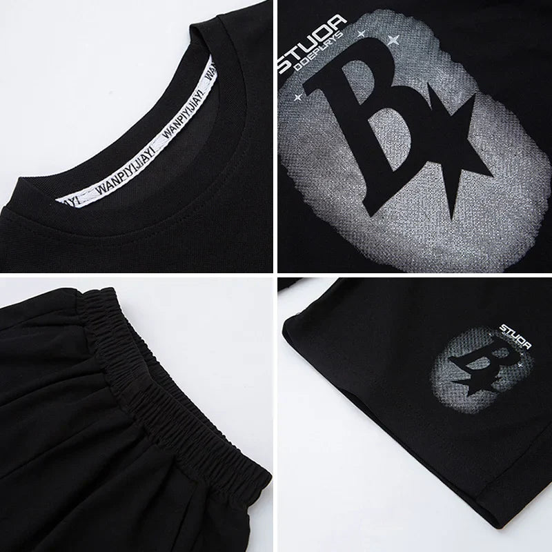 New Summer Teenager Boys Clothing Set Cotton Letter Short Sleeve T-shirt Shorts 2Pcs For 4-14 Years Kids Tracksuits Child Cloth