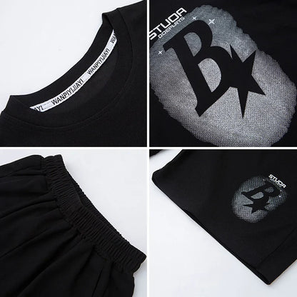 New Summer Teenager Boys Clothing Set Cotton Letter Short Sleeve T-shirt Shorts 2Pcs For 4-14 Years Kids Tracksuits Child Cloth
