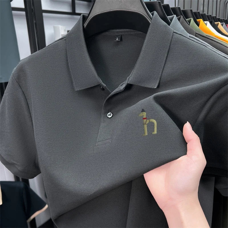 100Cotton High Quality Men's Polo Shirt Breathe Solid Color Soft Dog Print Short Sleeve Summer Lapel T-Shirt Business Menswear