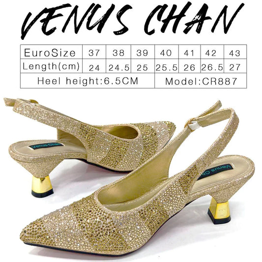 Pointed-Toe Luxury Style High Heels Sandal With Bag Set in Gold Color For Wedding Party Women