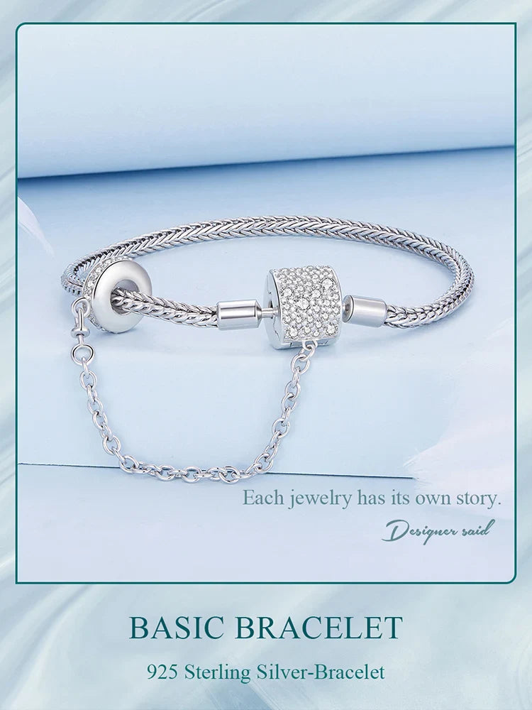Authentic 925 Sterling Silver Basic Charm Bracelet with Safty Chain Women Beads and Pendant DIY Bracelet BSB103