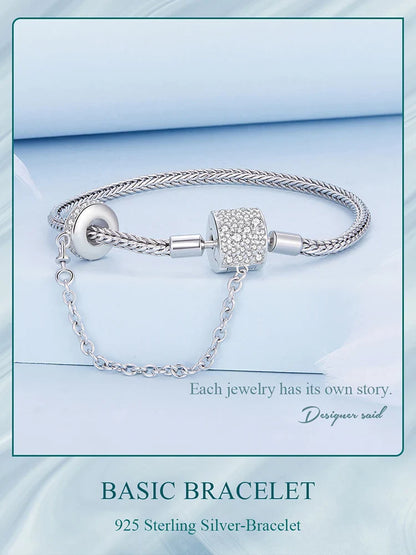 Authentic 925 Sterling Silver Basic Charm Bracelet with Safty Chain Women Beads and Pendant DIY Bracelet BSB103