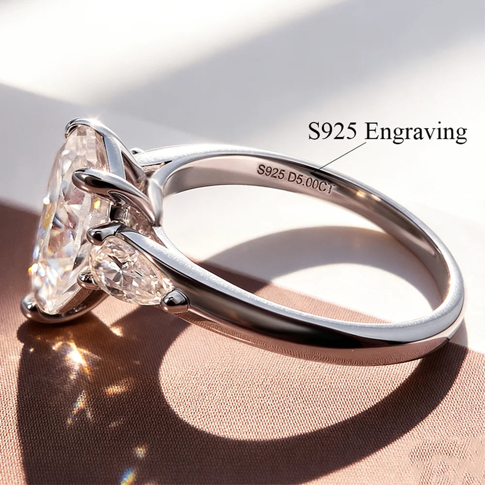 1/2/3/4CT Pear Cut Moissanite 3-stone Ring for Women S925 Silver Sparkling D Waterdrop Diamond Wedding Band Fine Jewelry