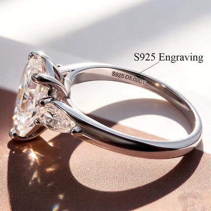 1/2/3/4CT Pear Cut Moissanite 3-stone Ring for Women S925 Silver Sparkling D Waterdrop Diamond Wedding Band Fine Jewelry
