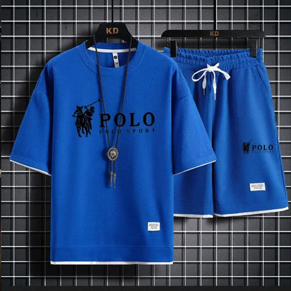 A two-piece set of men's short-sleeved T-shirt and sports shorts for summer fashion, breathability, fitness and casual jogging