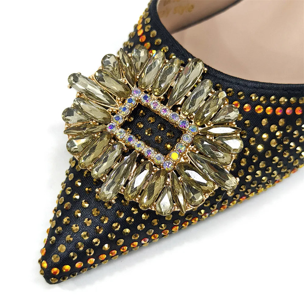 African Style Women's Shoes Mixed With BlackGold High Heels Pointed At The Dinner Party Nigerian Women's Shoes