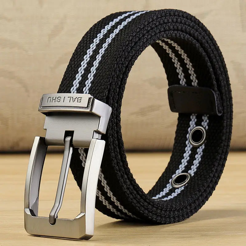 Men's Fabric Belt Canvas Belt for Drilled Webbing Casual Fashion Men's Trousers Belts Jeans Male Waist Belt Striped Strap HB072
