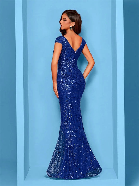 Elegant Champagne Evening Dress For Women Long 2024 Luxury Mermaid Formal Sequins Prom Wedding Party Cocktail Dresses