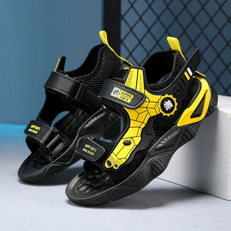 Kids Mecha Robot Style Closed Toe Sandals Adjustable Straps Breathable Summer Shoes for Boys Outdoor Beach Casual Sports Sneaker