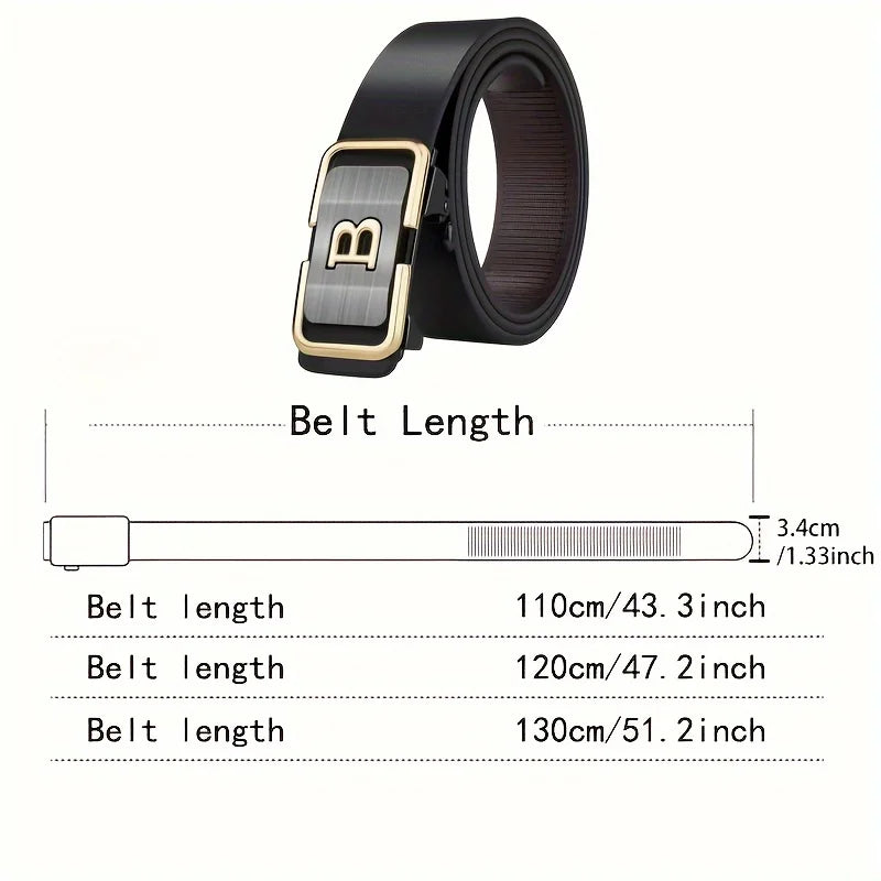 New Fashion Men's Belt Toothless Automatic Buckle Belt Alloy Letter Button for Business Fashion High Quality Men'Strap