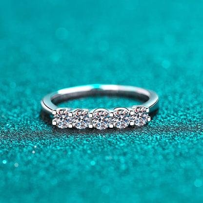 Full 3mm Moissanite Ring for Women S925 Sterling Silver Rings with White Gold Plated 5 Stone Lab Diamond Wedding Band