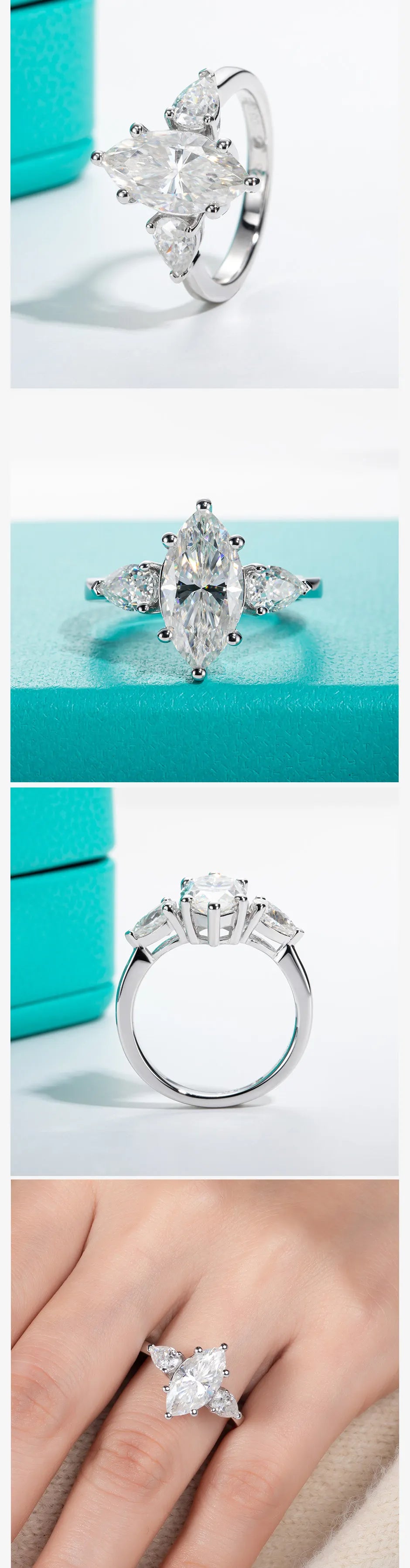 4cttw Marquise Cut D Color Moissanite Diamond Engagement 925 Sterling Silver Rings For Women Jewelry Wholesale