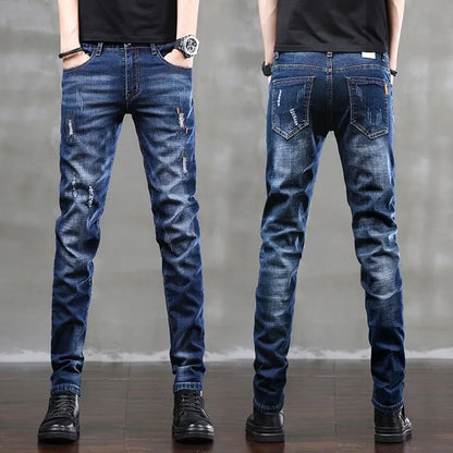 2023 Spring and Autumn New Fashion Trend Ripped Denim Pants Men's Casual Slim Comfortable Breathable High Quality Stretch Pants