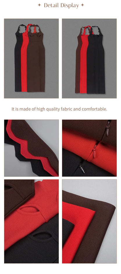 Red Cut-Out Halter Bodycon Christmas Dress for Women Sexy Backless Evening Dresses Sleeveless Slim Fit Party Dress