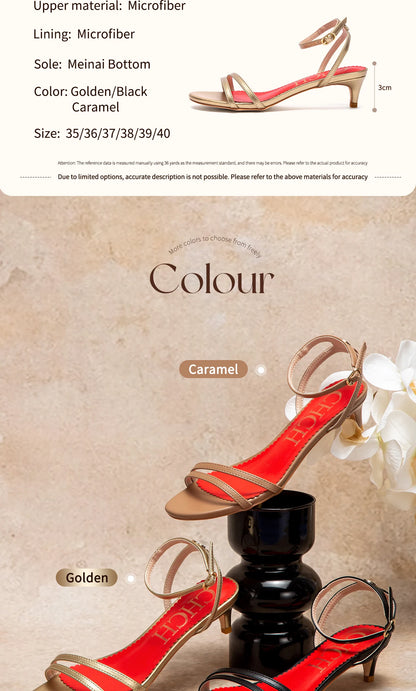 Womens Sandals Round Open Toe Kitten Heels Adjustable Ankle Strap Low Heels Heeled Sandals for Women Summer Dress Shoes 3cm