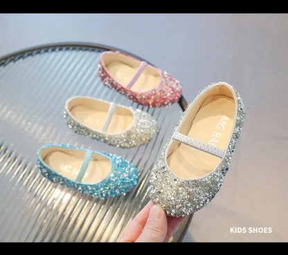 Children's 2025 new single shoe girls' fashion show sequined crystal shoes baby Baotou fashionable soft soled princess shoes