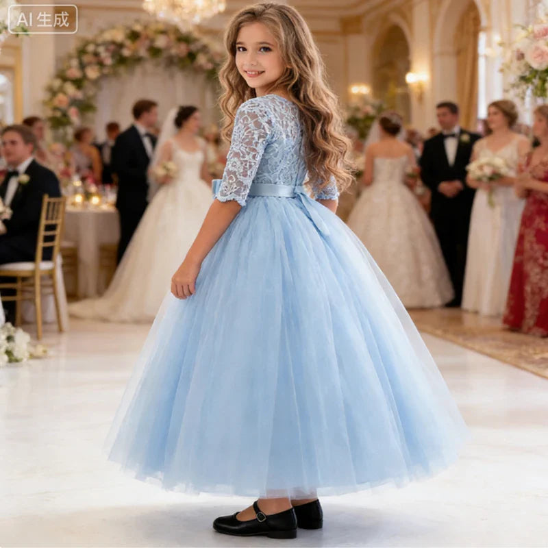 Teenager Girls White Bridesmaid Dresses Wedding Birthday Party Ball Gown Flower Girls First Communion Costume 3 to 14 Years
