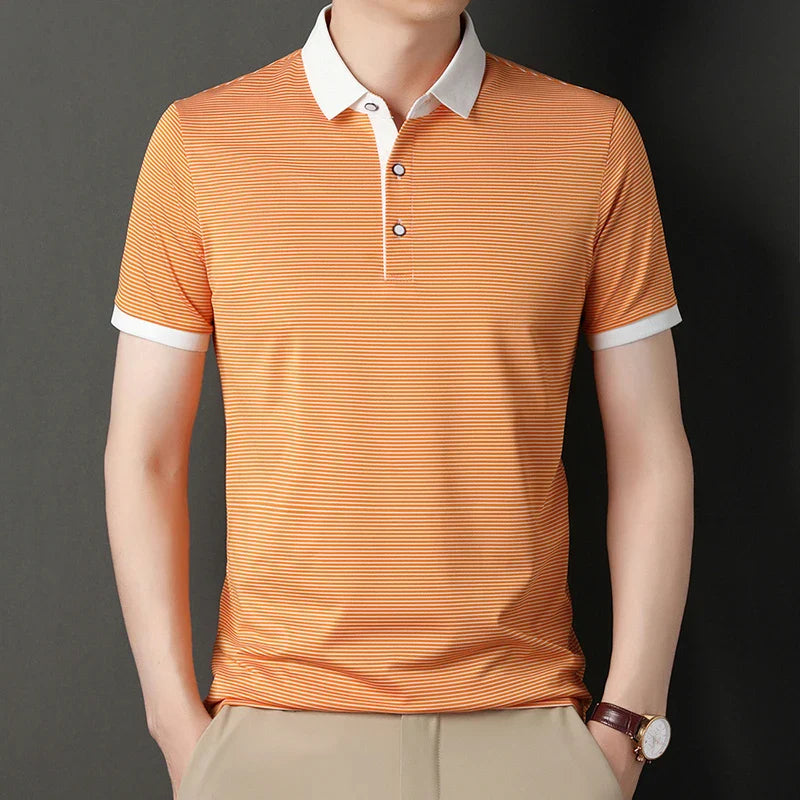2024 Men's New Striped Cotton Business Casual Short Sleeved POLO Shirt Fashion Short Sleeved Comfortable and Breathable Top