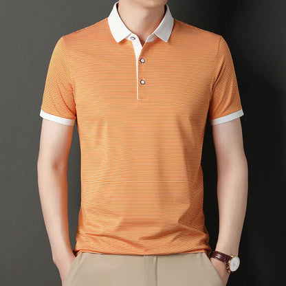 2024 Men's New Striped Cotton Business Casual Short Sleeved POLO Shirt Fashion Short Sleeved Comfortable and Breathable Top